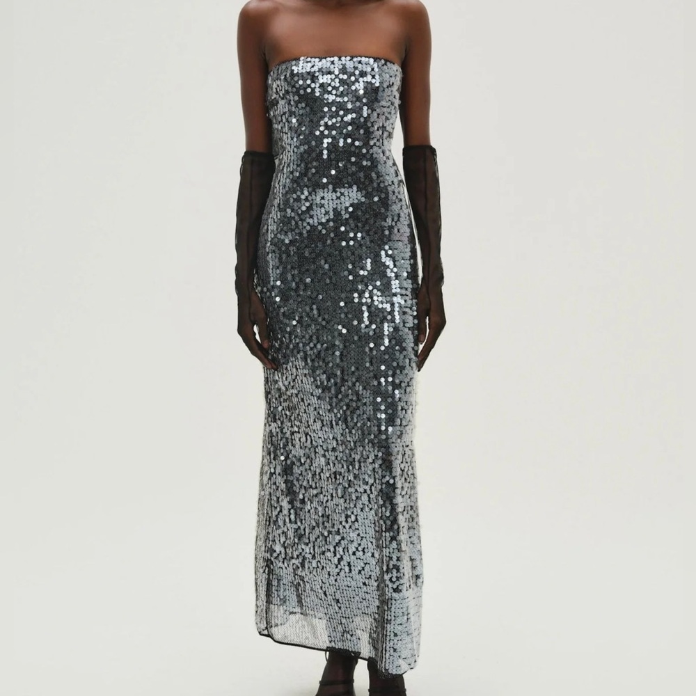$329 NWT Black For Love And Lemons “Christelle” Sequin Maxi Gown Sz XS